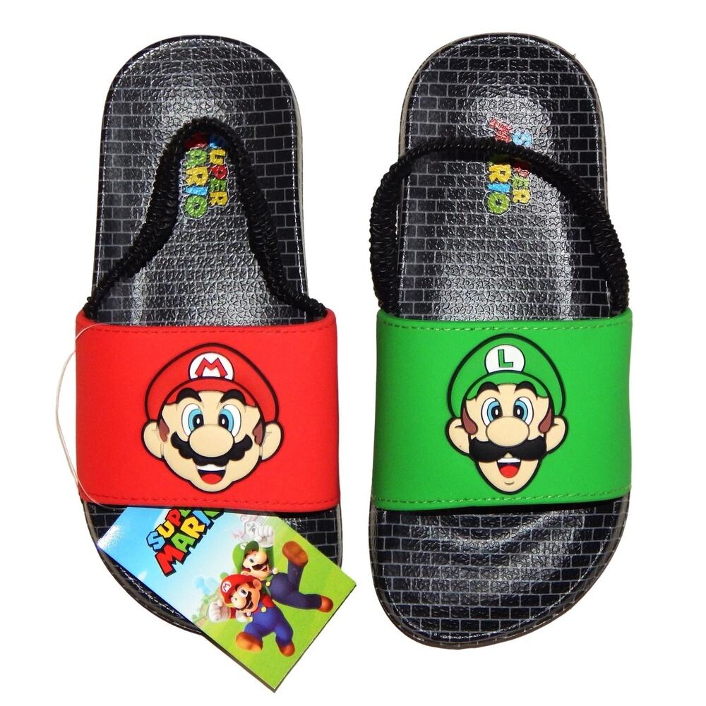 Nintendo Super Mario Luigi Toddler Slides Sandals, Size 7/8, Red/Green